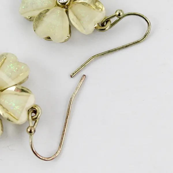 Acrylic Plumeria Floral Drop Earrings Rhinestone Center