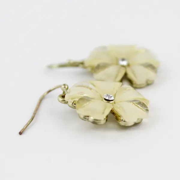 Acrylic Plumeria Floral Drop Earrings Rhinestone Center