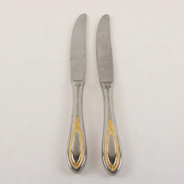 Set of 2 Dinner Knives Yamazaki Mayfair Pattern Gold/Silver Stainless Korea
