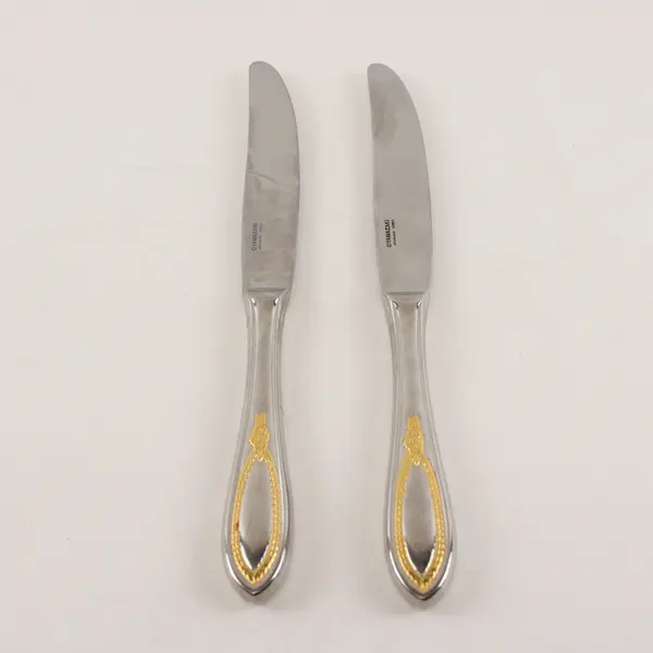 Set of 2 Dinner Knives Yamazaki Mayfair Pattern Gold/Silver Stainless Korea