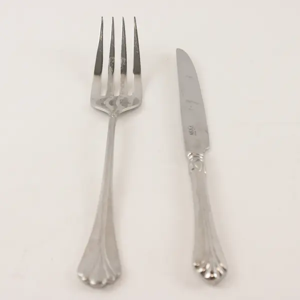Two 18/8 Stainless Lyons Flatware By Mikasa. Includes Meat Fork & Dinner Knife