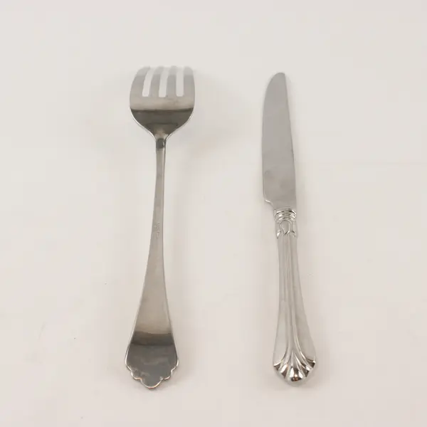 Two 18/8 Stainless Lyons Flatware By Mikasa. Includes Meat Fork & Dinner Knife