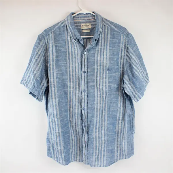 Weatherproof Vintage Blue & White Linen Cotton Short-Sleeved Button-Up Men's XL