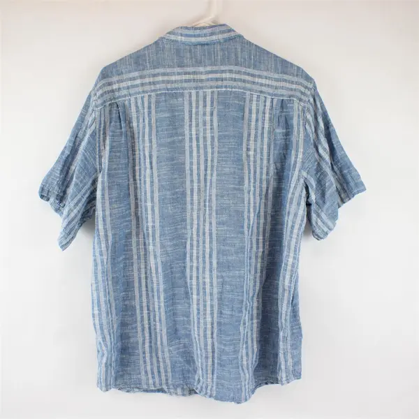 Weatherproof Vintage Blue & White Linen Cotton Short-Sleeved Button-Up Men's XL