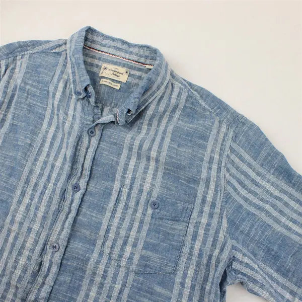 Weatherproof Vintage Blue & White Linen Cotton Short-Sleeved Button-Up Men's XL