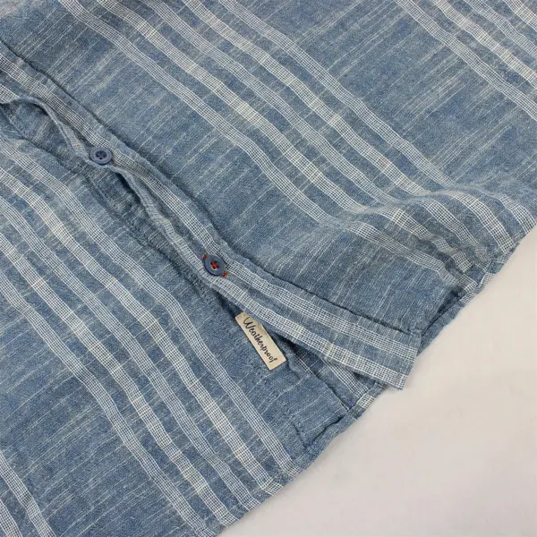 Weatherproof Vintage Blue & White Linen Cotton Short-Sleeved Button-Up Men's XL