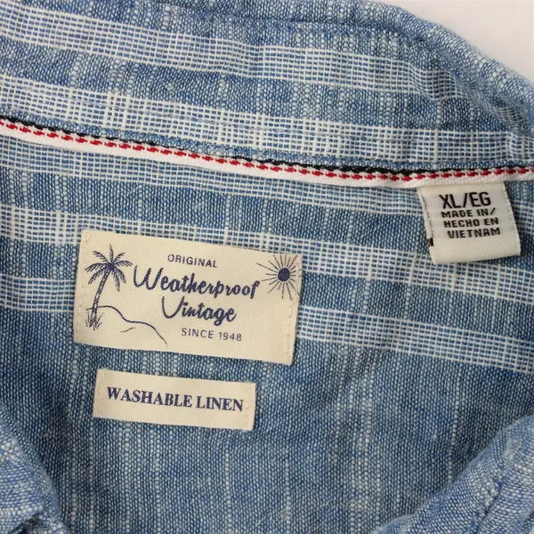 Weatherproof Vintage Blue & White Linen Cotton Short-Sleeved Button-Up Men's XL
