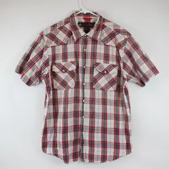 AmericaWare Men's Large Red Blue White Plaid Pearl Snap Shirt