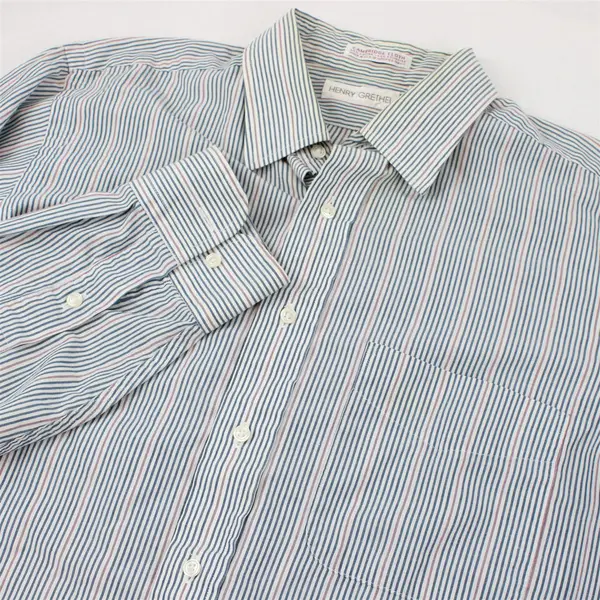 Henry Grethel Blue Red & White Striped Long-Sleeved Button-Up Men's 16-35 Flawed