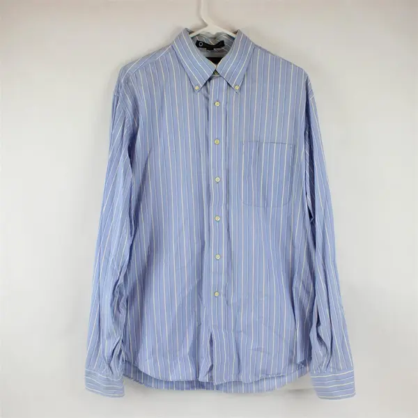Tommy Hilfiger Blue & White Stripe Long-Sleeved Button-Down Men's Large FLAWED