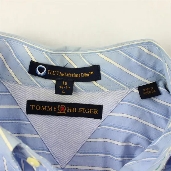 Tommy Hilfiger Blue & White Stripe Long-Sleeved Button-Down Men's Large FLAWED