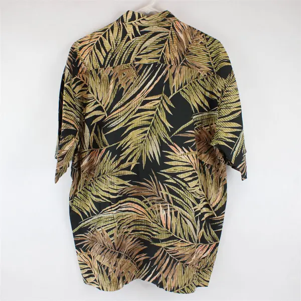 Tori Richard Green & Brown Palm Leaf Print Black Button-Up Men's Large