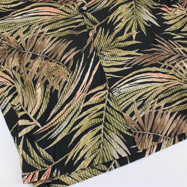 Tori Richard Green & Brown Palm Leaf Print Black Button-Up Men's Large