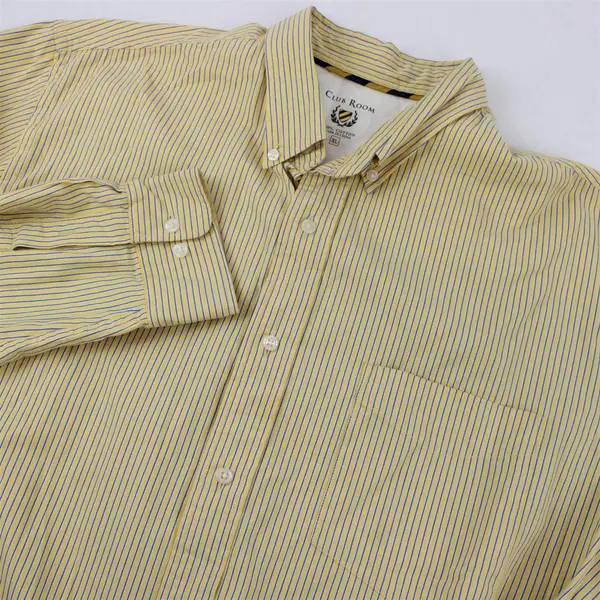 Club Room Yellow and Blue Striped Long-Sleeved Cotton Button-Down Men's XL