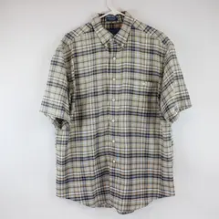 TownCraft Beige Blue Plaid Short-Sleeved Button-Up Men's Large