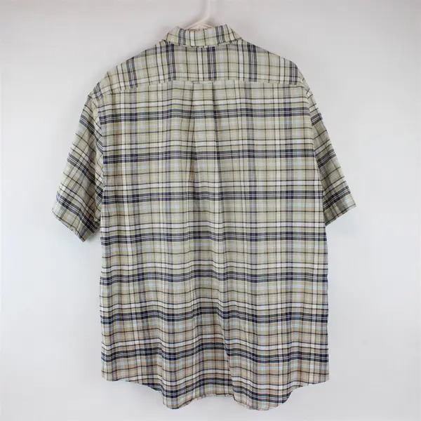 TownCraft Beige Blue Plaid Short-Sleeved Button-Up Men's Large