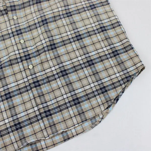 TownCraft Beige Blue Plaid Short-Sleeved Button-Up Men's Large