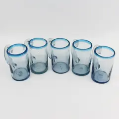 5 Hand Blown Glass Blue Beer Steins/Mugs 