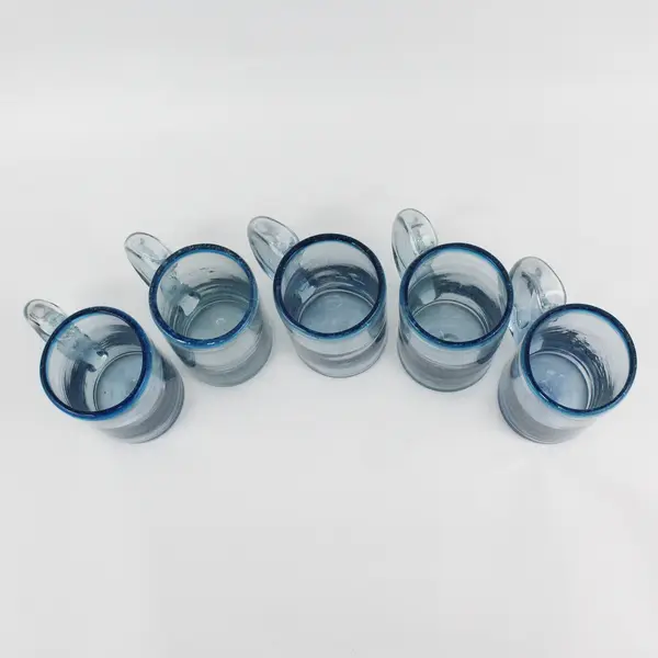 5 Hand Blown Glass Blue Beer Steins/Mugs 