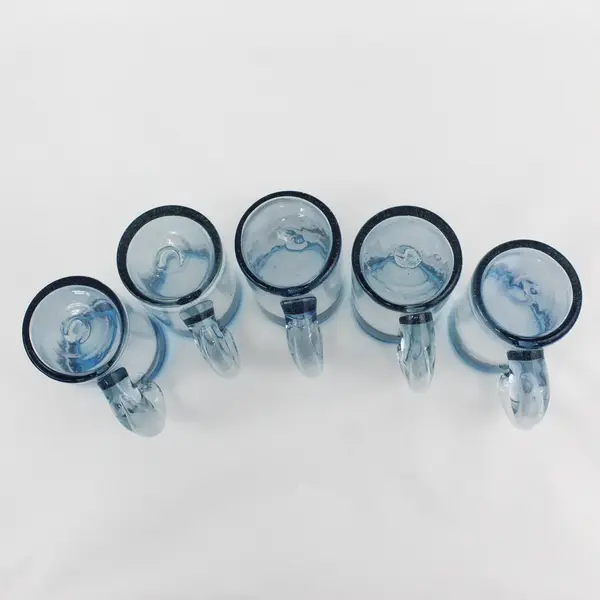 5 Hand Blown Glass Blue Beer Steins/Mugs 