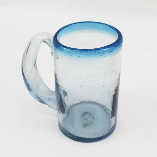 5 Hand Blown Glass Blue Beer Steins/Mugs 