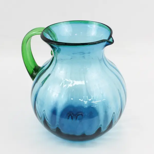 Blenko Blown Glass Pitcher Teal Green Handle