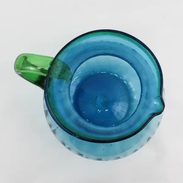 Blenko Blown Glass Pitcher Teal Green Handle