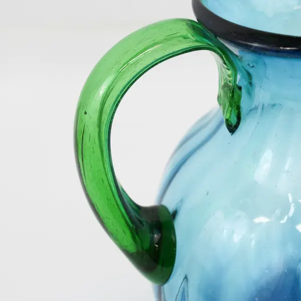 Blenko Blown Glass Pitcher Teal Green Handle
