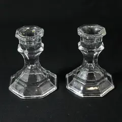  Set of 2 Luminessence Clear Glass Taper Candle Holders Octagon Base 4"