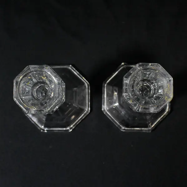  Set of 2 Luminessence Clear Glass Taper Candle Holders Octagon Base 4"