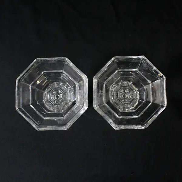  Set of 2 Luminessence Clear Glass Taper Candle Holders Octagon Base 4"