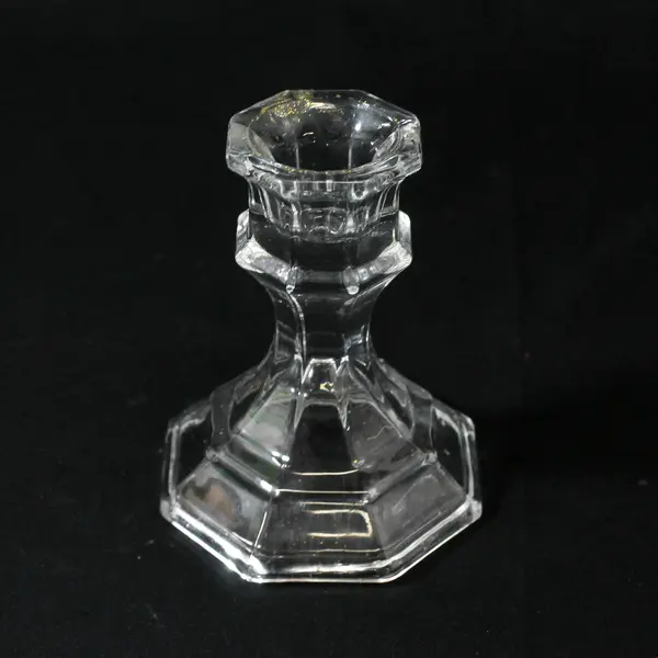  Set of 2 Luminessence Clear Glass Taper Candle Holders Octagon Base 4"