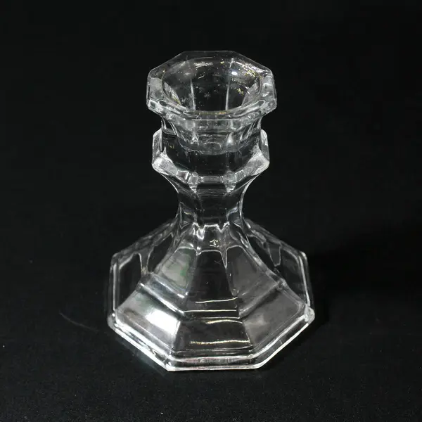  Set of 2 Luminessence Clear Glass Taper Candle Holders Octagon Base 4"