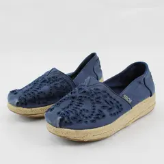 BOBS From Skechers Blue Memory Foam Eyelet Wedge Shoes Womens 6.5
