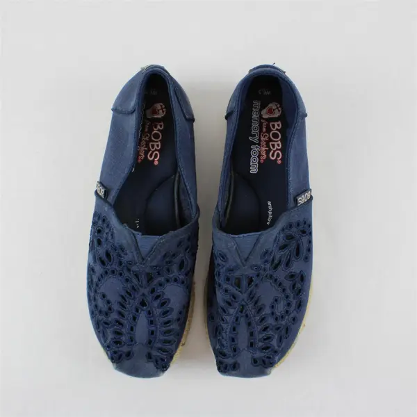 BOBS From Skechers Blue Memory Foam Eyelet Wedge Shoes Womens 6.5