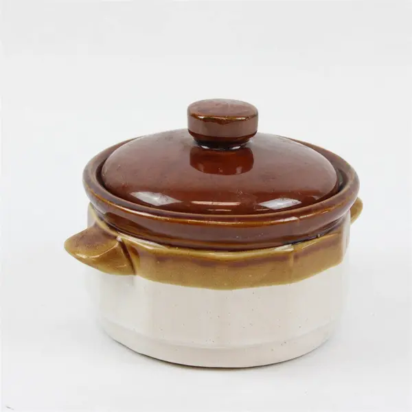 Vintage Mount Clemens Pottery Two-Tone Brown & White Crock 4"