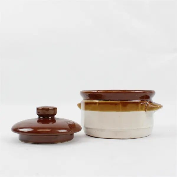 Vintage Mount Clemens Pottery Two-Tone Brown & White Crock 4"