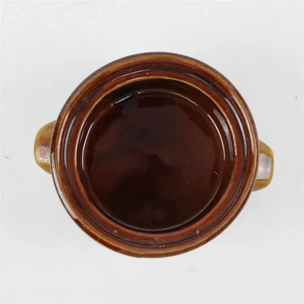 Vintage Mount Clemens Pottery Two-Tone Brown & White Crock 4"