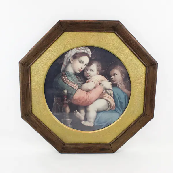 VTG Raphael Madonna Della Seggiola Repro Octagonal Frame 23.5x23.5