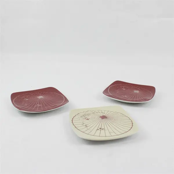 Set of 3 Trish Richman Asian Parasol Design Sauce Condiment Dishes 2005