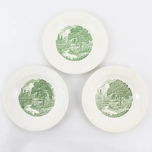 Set of 3 1950's Pastoral Bread Plates By Homer Laughlin and TS&T
