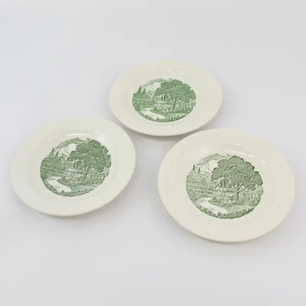 Set of 3 1950's Pastoral Bread Plates By Homer Laughlin and TS&T