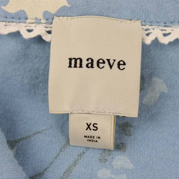 Maeve Black & White Floral Pattern Blue Long-Sleeved Collared Top Women's XS