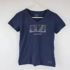 Life Is Good Beach Lounge Chair Graphic V-Neck T-Shirt Women's XS
