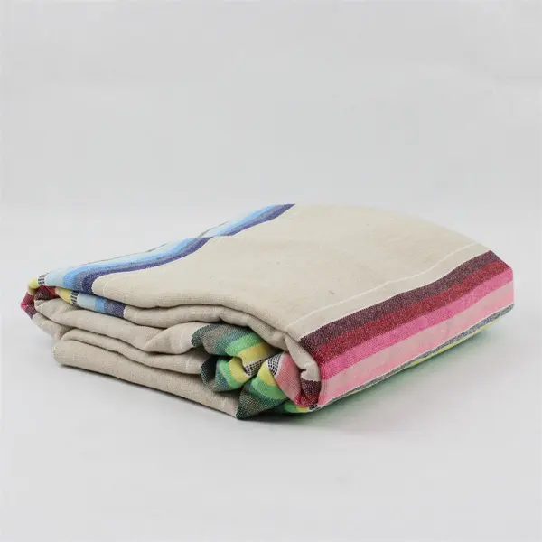 Unbranded Multicolor Striped Woven Rectangle Fabric Tablecloth 82" x 60"
