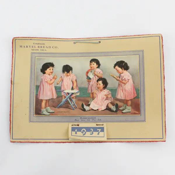 1937 Marvel Bread Co Advertising Calendar Featuring The Dionne Quintuplets 