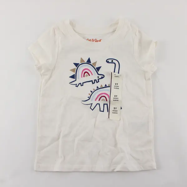 Cat & Jack Dinosaur Graphic White Short-Sleeved T-Shirt Girls' 2T
