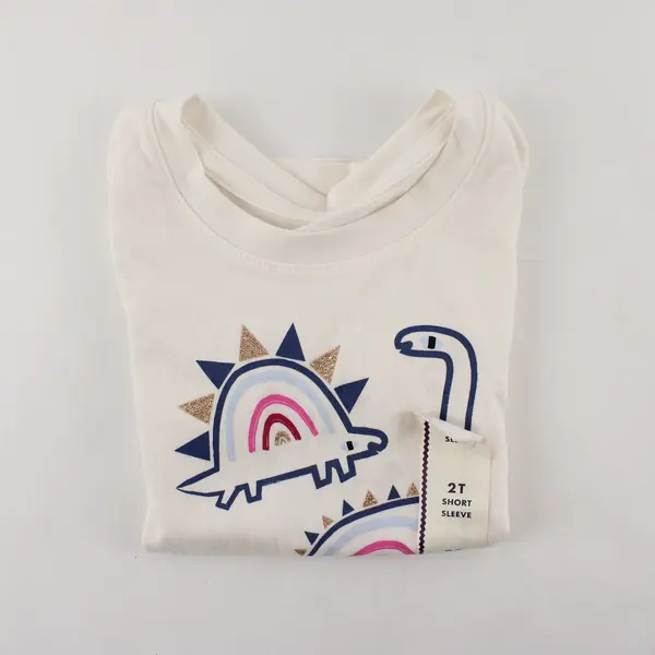 Cat & Jack Dinosaur Graphic White Short-Sleeved T-Shirt Girls' 2T