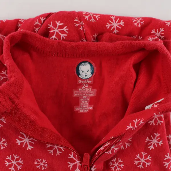Gerber Red and White Snowflake Pattern Long-Sleeved One-Piece Size 24 Mo