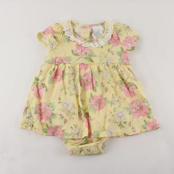 Laura Ashley Yellow Pink & White Floral Pattern One Piece Dress 12 Months